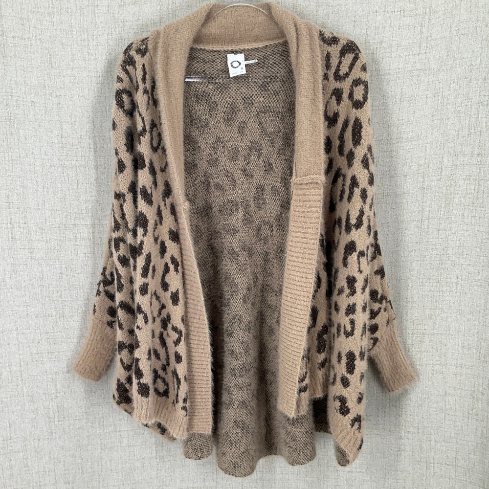 Akemi + Kin Cardigan Women OS‎ Tan Brown Nylon Leopard Oversized Batwing Boho